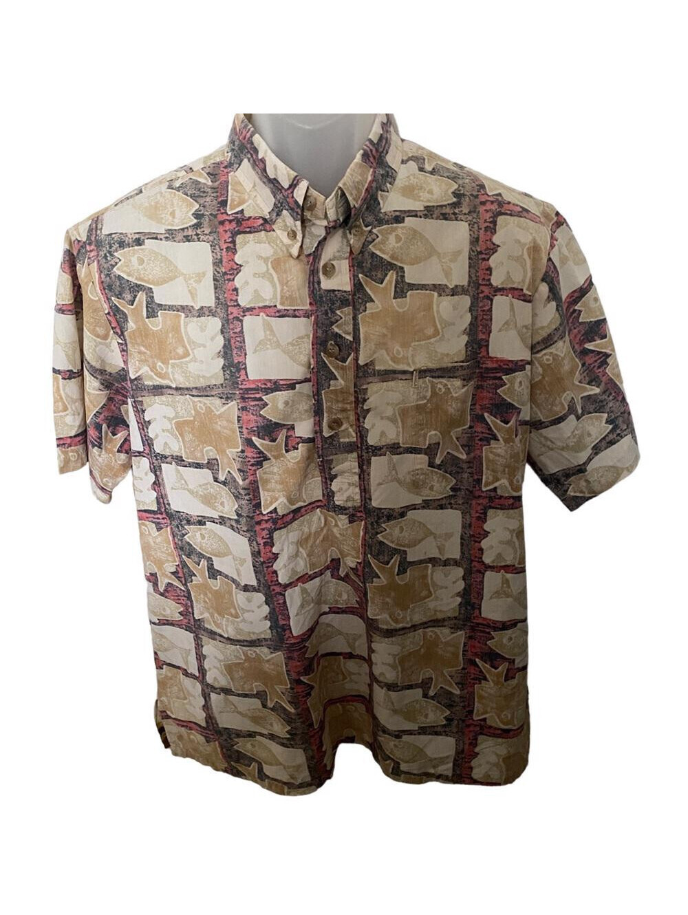 KAHALA Aloha Hawaiian Fish & Coral Shirt Men L Large
